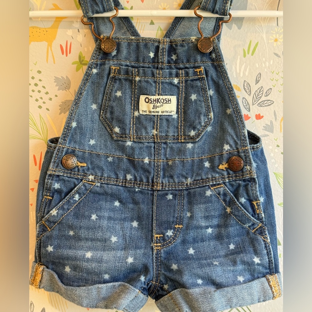 Oshkosh Baby Bgosh Star Denim Vestbak 3 Mo Cuffed Jean Overall Short 4th of July